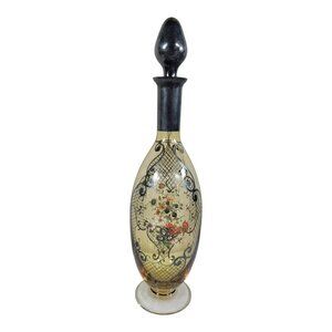 Vintage‎ Sterling Silver Overlay - Flower Yellow Decanter Bottle Back Bar Glass